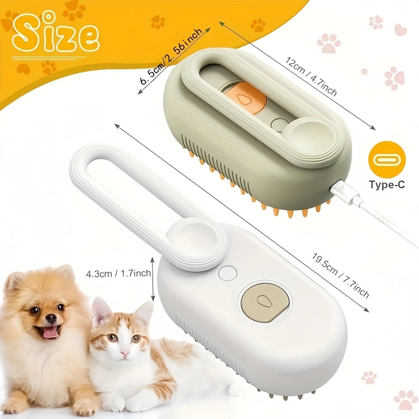 Defur Comb for Cats Dogs, 3 in 1 Steam Cat Brush  for Shedding & Grooming, Self Cleaning 3 in 1 Pet Brush Pet Grooming Brush with Spray (White)