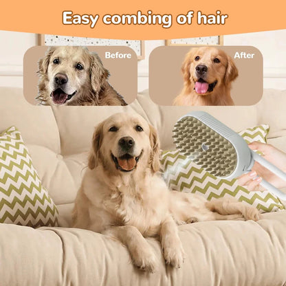 Defur Comb for Cats Dogs, 3 in 1 Steam Cat Brush  for Shedding & Grooming, Self Cleaning 3 in 1 Pet Brush Pet Grooming Brush with Spray (White)