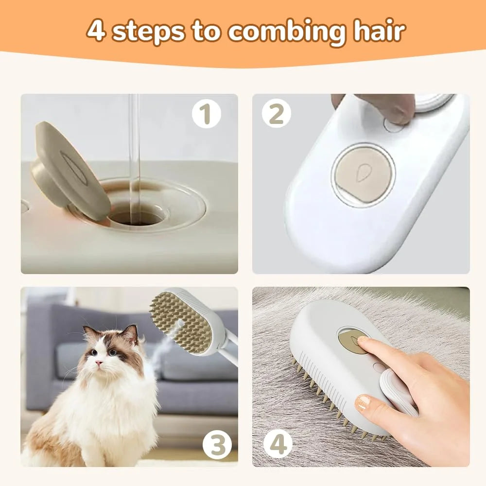 Defur Comb for Cats Dogs, 3 in 1 Steam Cat Brush  for Shedding & Grooming, Self Cleaning 3 in 1 Pet Brush Pet Grooming Brush with Spray (White)