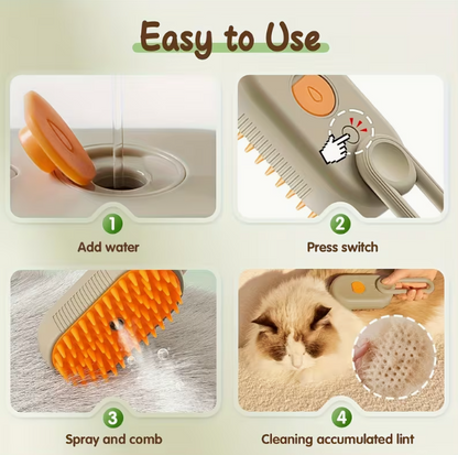 Electric Cat Steam Brush – 3-In-1 Pet Grooming Comb with Water Spray for Cats and Dogs, USB Rechargeable
