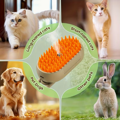 Electric Cat Steam Brush – 3-In-1 Pet Grooming Comb with Water Spray for Cats and Dogs, USB Rechargeable