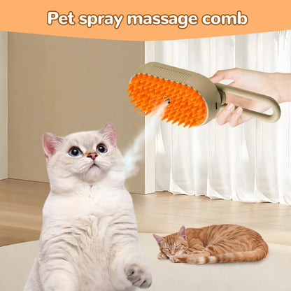 Defur Comb for Cats Dogs, 3 in 1 Steam Cat Brush  for Shedding & Grooming, Self Cleaning 3 in 1 Pet Brush Pet Grooming Brush with Spray (White)