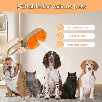 Defur Comb for Cats Dogs, 3 in 1 Steam Cat Brush  for Shedding & Grooming, Self Cleaning 3 in 1 Pet Brush Pet Grooming Brush with Spray (White)