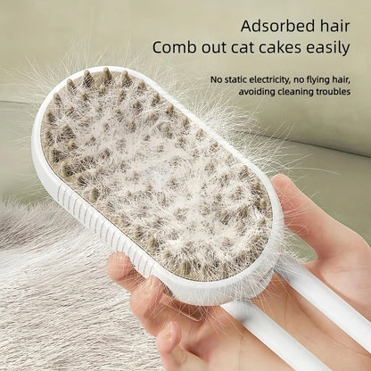 Defur Comb for Cats Dogs, 3 in 1 Steam Cat Brush  for Shedding & Grooming, Self Cleaning 3 in 1 Pet Brush Pet Grooming Brush with Spray (White)